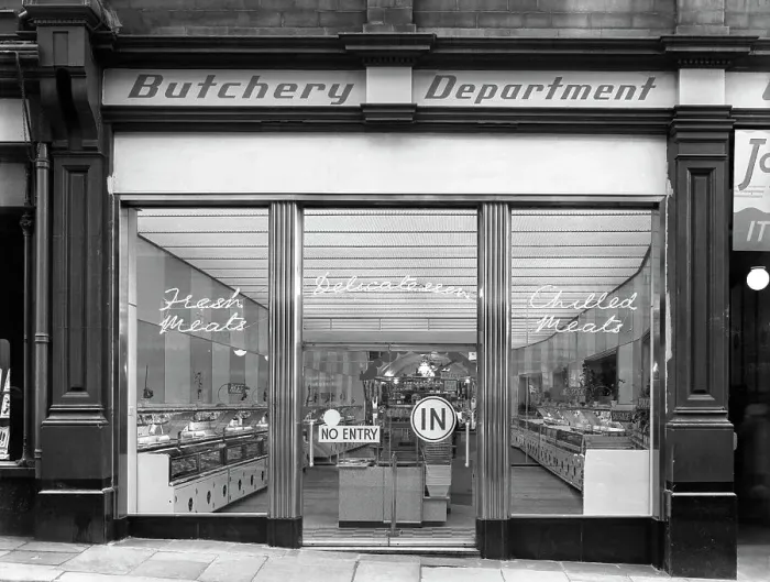 Framed Print : New Co-op central butchers department, Barnsley, South Yorkshire, 1957. Artist Framed Print : New Co-op central butchers department, Barnsley, South Yorkshire, 1957. Artist