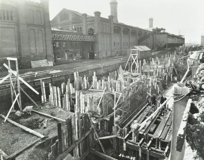 Framed Print : New construction work, Beckton Sewage Works, Woolwich, London, 1938 Framed Print : New construction work, Beckton Sewage Works, Woolwich, London, 1938