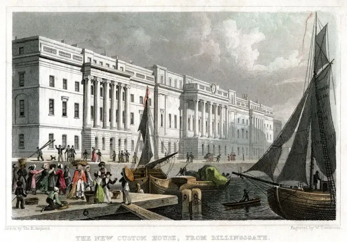 Framed Print : The new Custom House, from Billingsgate, City of London, c1830. Artist: William Tombleson
