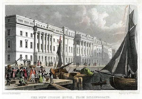The new Custom House, from Billingsgate, City of London, c1830. Artist: William Tombleson