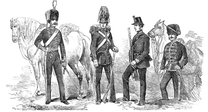 Framed Print : New Dresses for the Artillery, 1854. Creator: Unknown Framed Print : New Dresses for the Artillery, 1854. Creator: Unknown