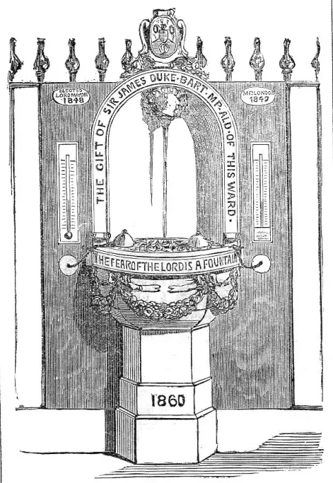 Framed Print : New drinking-fountain in Fleet Street, 1860. Creator: Unknown Framed Print : New drinking-fountain in Fleet Street, 1860. Creator: Unknown