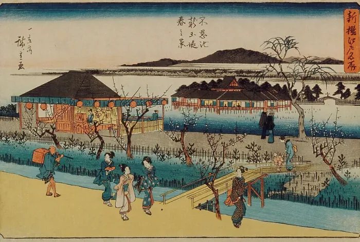 Framed Print : The New Embankment on Shinobazu Pond in Spring, between circa 1839 and circa 1842. Creator: Ando Hiroshige Framed Print : The New Embankment on Shinobazu Pond in Spring, between circa 1839 and circa 1842. Creator: Ando Hiroshige