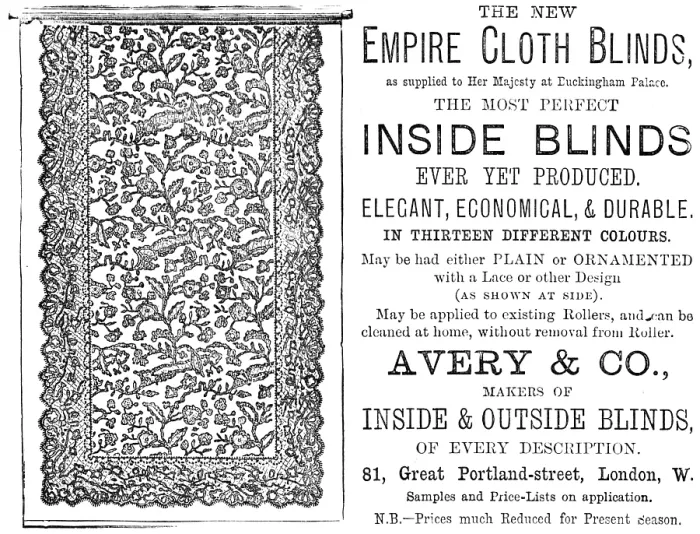 Framed Print : The new Empire Cloth Blinds, 1883. Creator: Unknown Framed Print : The new Empire Cloth Blinds, 1883. Creator: Unknown
