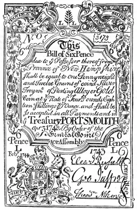 Framed Print : New England paper money, 1743 (c1880) Framed Print : New England paper money, 1743 (c1880)
