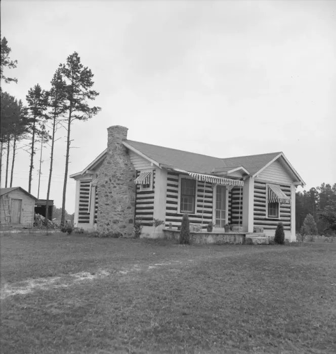 Framed Print : A new very fancy log bungalow... near Gordonton, North Carolina, 1939. Creator: Dorothea Lange Framed Print : A new very fancy log bungalow... near Gordonton, North Carolina, 1939. Creator: Dorothea Lange