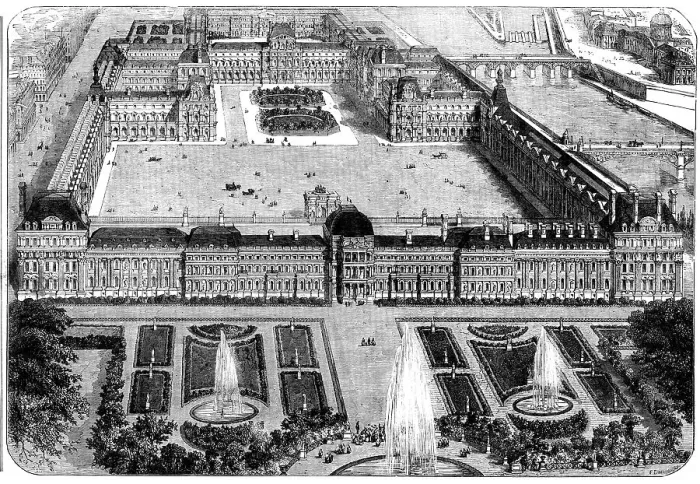 Framed Print : The New Gardens and Palace of the Tuileries, and the New and Old Louvre, 1858. Creator: Unknown Framed Print : The New Gardens and Palace of the Tuileries, and the New and Old Louvre, 1858. Creator: Unknown