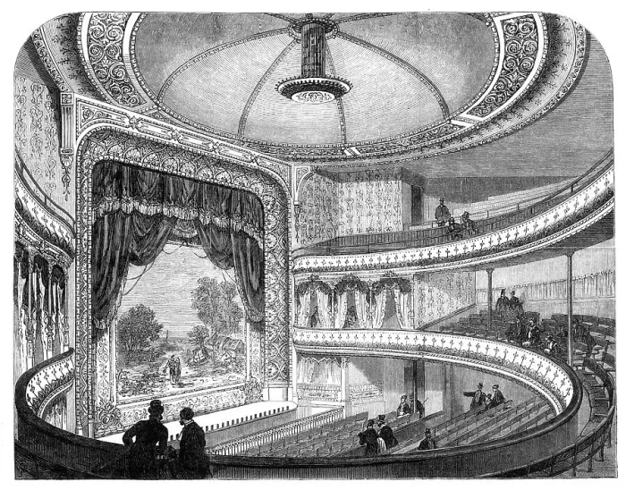 Framed Print : The new Globe Theatre, Strand, 1869. Creator: Unknown Framed Print : The new Globe Theatre, Strand, 1869. Creator: Unknown