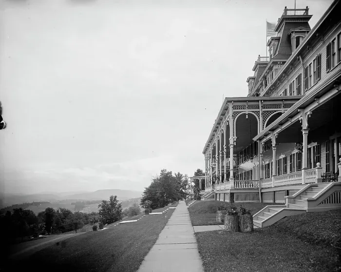 Framed Print : New Grand Hotel, front veranda, Catskill Mtns. N.Y. between 1900 and 1910. Creator: William H. Jackson Framed Print : New Grand Hotel, front veranda, Catskill Mtns. N.Y. between 1900 and 1910. Creator: William H. Jackson