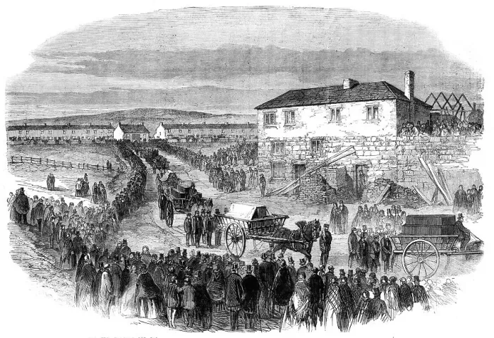 Framed Print : The New Hartley Pit Calamity: the funeral procession leaving Colliery Row for Earsdon... 1862. Creator: Unknown Framed Print : The New Hartley Pit Calamity: the funeral procession leaving Colliery Row for Earsdon... 1862. Creator: Unknown