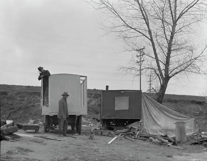 Framed Print : A new home on wheels (father and son), Yuba County, California, 1935. Creator: Dorothea Lange Framed Print : A new home on wheels (father and son), Yuba County, California, 1935. Creator: Dorothea Lange