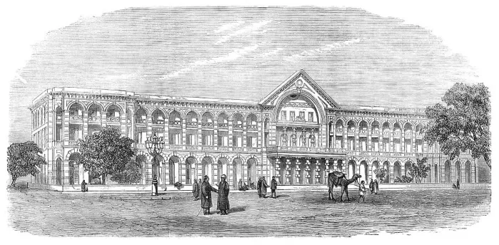 Framed Print : New hotel at Cairo, erected by the Oriental Hotels Company, 1871. Creator: Unknown Framed Print : New hotel at Cairo, erected by the Oriental Hotels Company, 1871. Creator: Unknown