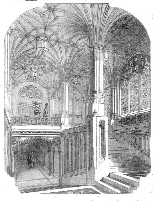 Framed Print : The New Houses of Parliament - Members Staircase, House of Commons, 1854. Creator: Unknown Framed Print : The New Houses of Parliament - Members Staircase, House of Commons, 1854. Creator: Unknown