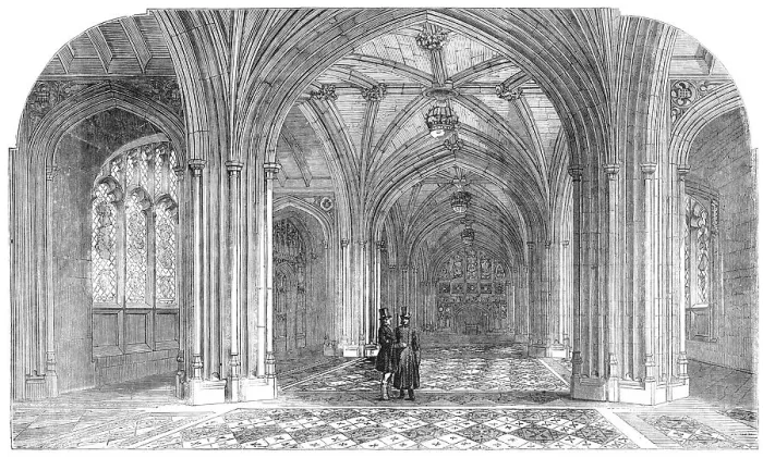 Framed Print : The New Houses of Parliament - the Peers Private Entrance, 1857. Creator: Unknown Framed Print : The New Houses of Parliament - the Peers Private Entrance, 1857. Creator: Unknown