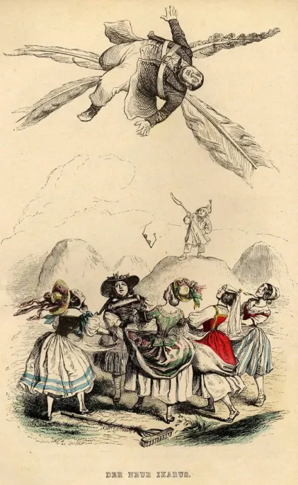 Framed Print : The new Icarus, 1840s. Artist: Grandville, Jean-Jacques (1803-1847) Framed Print : The new Icarus, 1840s. Artist: Grandville, Jean-Jacques (1803-1847)