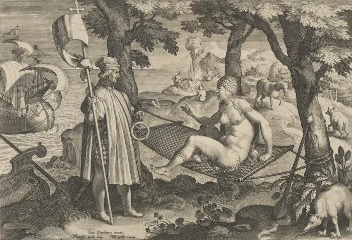 Framed Print : New Inventions of Modern Times [Nova Reperta], The Discovery of America, plate 1, ca