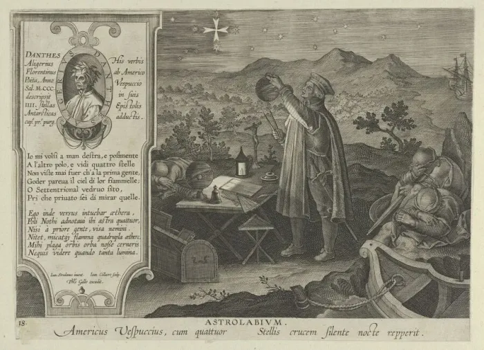 Framed Print : New Inventions of Modern Times [Nova Reperta], Amerigo Vespucci Discovering the Southe... ca. 1600. Creator: Jan Collaert I