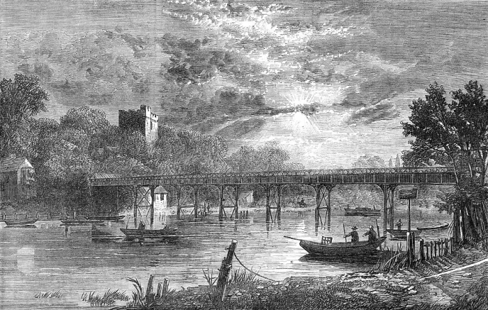 Framed Print : New iron bridge over the Thames at Cookham, 1868. Creator: Unknown Framed Print : New iron bridge over the Thames at Cookham, 1868. Creator: Unknown