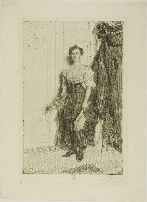 Framed Print : The New Maid, 1909. Creator: Anders Leonard Zorn Framed Print : The New Maid, 1909. Creator: Anders Leonard Zorn