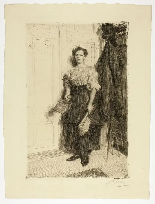 Framed Print : The New Maid, 1909. Creator: Anders Leonard Zorn Framed Print : The New Maid, 1909. Creator: Anders Leonard Zorn