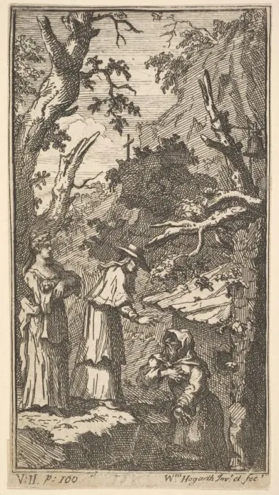 Framed Print : The New Metamorphosis, Plate 7: The Cardinal, a Hermit and Donna Angela Holding Fantasio Framed Print : The New Metamorphosis, Plate 7: The Cardinal, a Hermit and Donna Angela Holding Fantasio