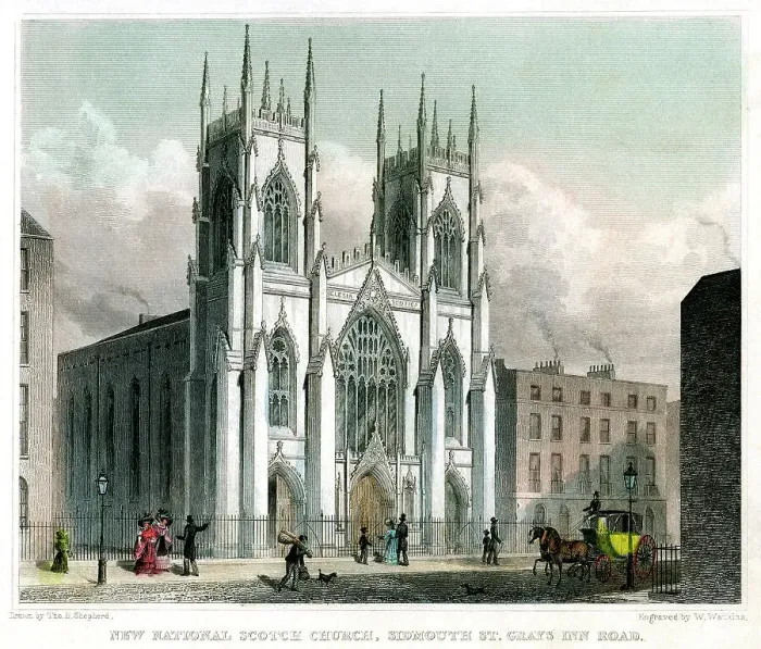 Framed Print : New National Scotch Church, Sidmouth Street and Grays Inn Road, London, 1829. Artist: W Watkins Framed Print : New National Scotch Church, Sidmouth Street and Grays Inn Road, London, 1829. Artist: W Watkins