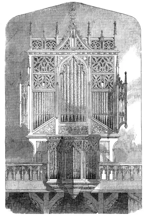 Framed Print : New Organ in the Restored Abbey Church, Sherborne, Dorset, 1856. Creator: Unknown Framed Print : New Organ in the Restored Abbey Church, Sherborne, Dorset, 1856. Creator: Unknown