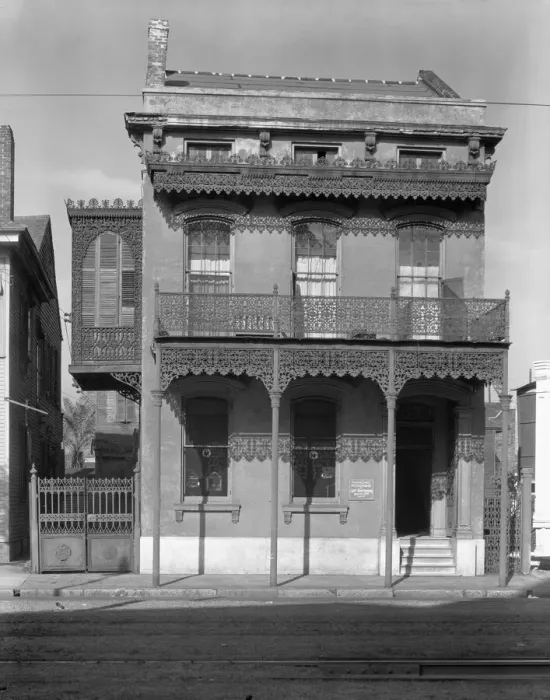 Framed Print : New Orleans architecture - Cast iron grillwork... Lee Circle... Saint Charles Avenue, Louisiana, 1936. Creator: Walker Evans Framed Print : New Orleans architecture - Cast iron grillwork... Lee Circle... Saint Charles Avenue, Louisiana, 1936. Creator: Walker Evans