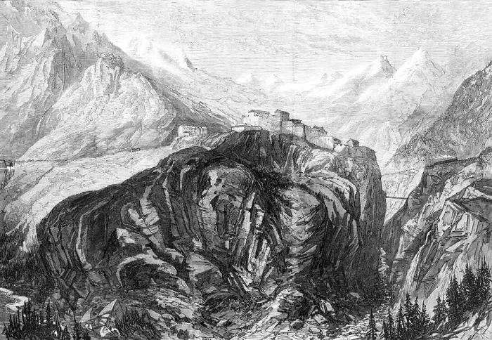 Framed Print : The new overland route to India: Mont Cenis Railway - Fort l'Esseillon, at Brabans, 1869. Creator: Unknown Framed Print : The new overland route to India: Mont Cenis Railway - Fort l'Esseillon, at Brabans, 1869. Creator: Unknown