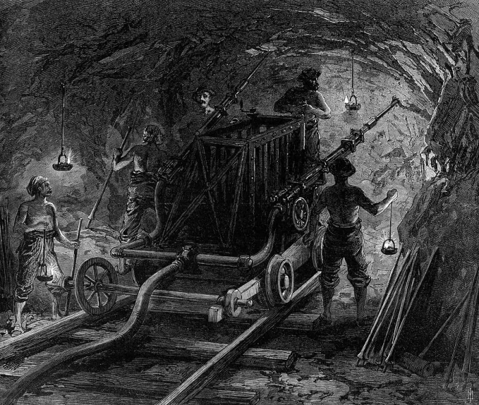 Framed Print : The new overland route to India and the railway tunnel of the Alps: boring-machine... 1869. Creator: Unknown Framed Print : The new overland route to India and the railway tunnel of the Alps: boring-machine... 1869. Creator: Unknown