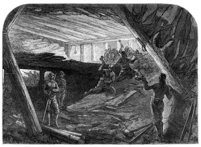 Framed Print : The new overland route to India and the railway tunnel of the Alps:working galleries, 1869. Creator: Unknown Framed Print : The new overland route to India and the railway tunnel of the Alps:working galleries, 1869. Creator: Unknown