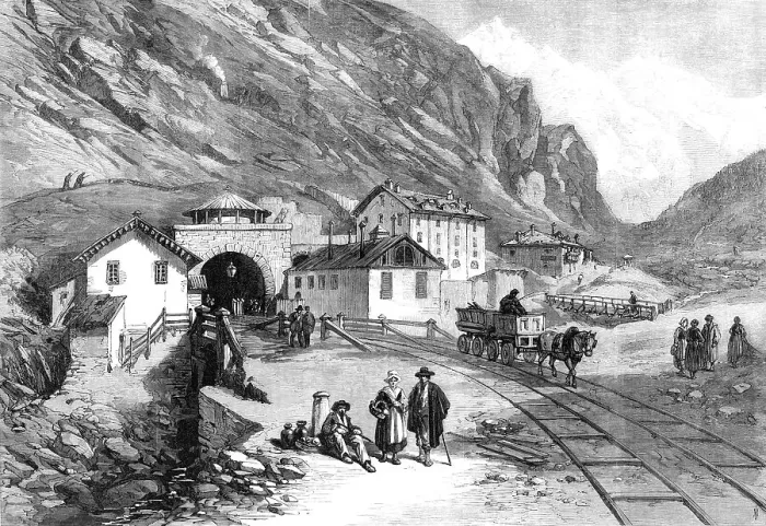 Framed Print : The new overland route to India: the tunnel railway tunnel under Mont Cenis - south end...1869. Creator: Unknown Framed Print : The new overland route to India: the tunnel railway tunnel under Mont Cenis - south end...1869. Creator: Unknown