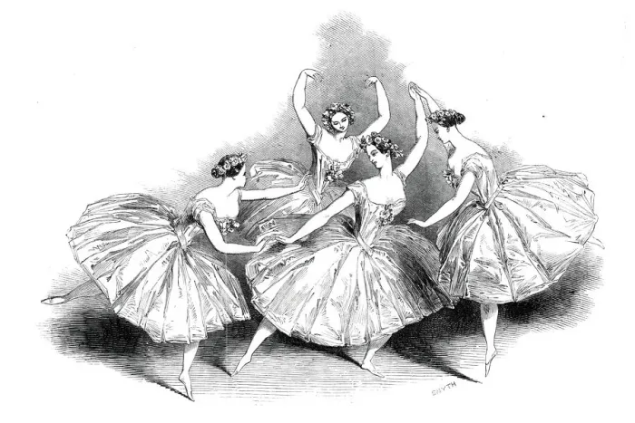 Framed Print : New pas de quatre... at Her Majestys Theatre, 1845. Creator: Unknown Framed Print : New pas de quatre... at Her Majestys Theatre, 1845. Creator: Unknown