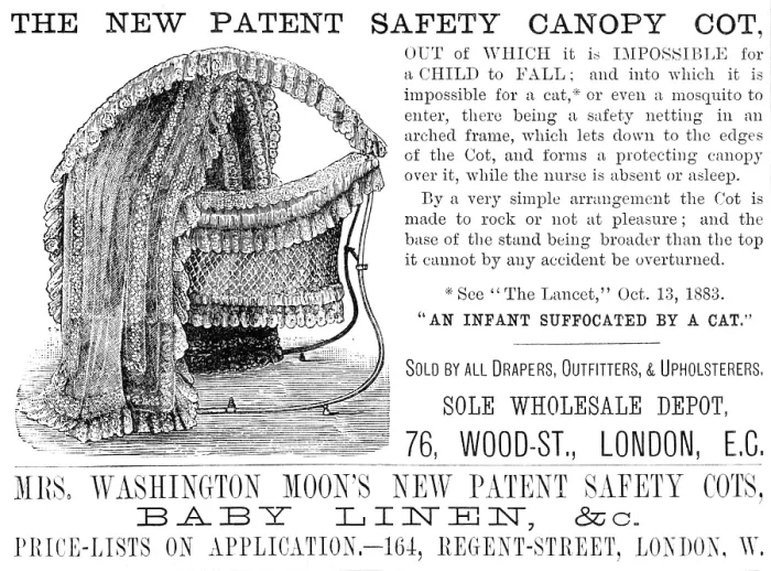Framed Print : The New Patent Safety Canopy Cot, 1883. Creator: Unknown Framed Print : The New Patent Safety Canopy Cot, 1883. Creator: Unknown