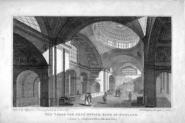 The New Three Percent Office at the Bank of England, City of London, 1808. Artist