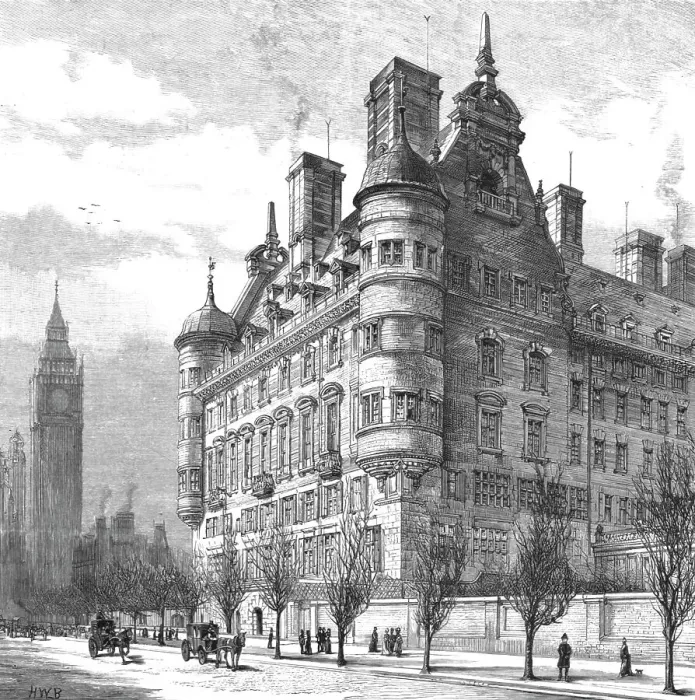 Framed Print : The New Police Offices on the Victoria Embankment, 1890. Creator: Unknown Framed Print : The New Police Offices on the Victoria Embankment, 1890. Creator: Unknown