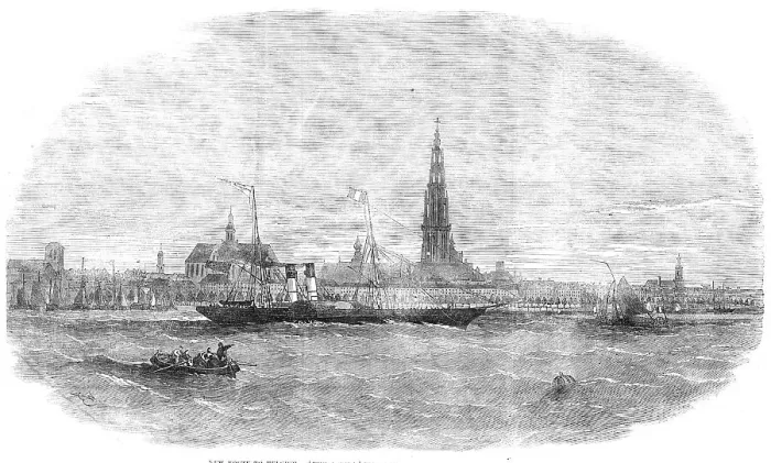 Framed Print : New Route to Belgium - The Aquila Steam-ship leaving Antwerp, 1854. Creator: Unknown. New Route to Belgium - The Aquila Steam-ship leaving Antwerp, 1854. Creator: Unknown Framed Print : New Route to Belgium - The Aquila Steam-ship leaving Antwerp, 1854. Creator: Unknown. New Route to Belgium - The Aquila Steam-ship leaving Antwerp, 1854. Creator: Unknown