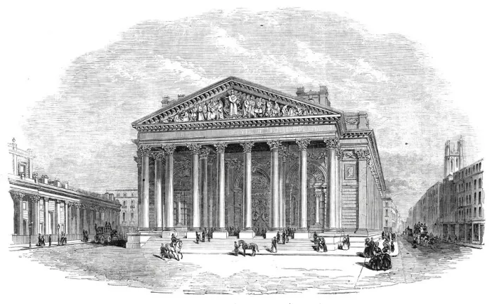 Framed Print : New Royal Exchange, (from the architects drawing), 1844. Creator: Unknown Framed Print : New Royal Exchange, (from the architects drawing), 1844. Creator: Unknown