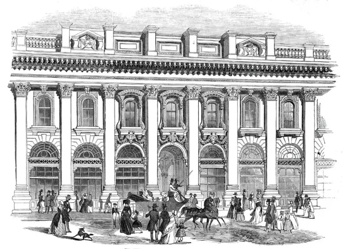 Framed Print : The new Royal Exchange - the south entrance, 1844. Creator: Unknown Framed Print : The new Royal Exchange - the south entrance, 1844. Creator: Unknown
