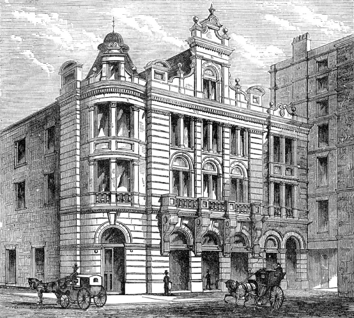 Framed Print : The new Savoy Theatre, front towards the Thames Embankment, 1881. Creator: Unknown Framed Print : The new Savoy Theatre, front towards the Thames Embankment, 1881. Creator: Unknown