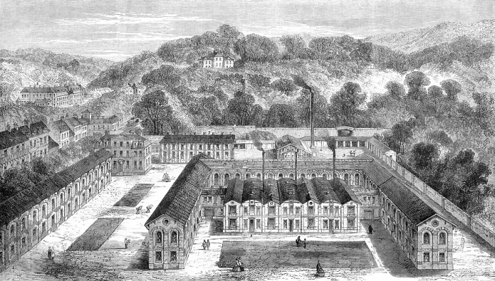Framed Print : The new Sèvres porcelain manufactory in the park of St. Cloud: bird's eye view of...workshops, 1864. Creator: Unknown Framed Print : The new Sèvres porcelain manufactory in the park of St. Cloud: bird's eye view of...workshops, 1864. Creator: Unknown