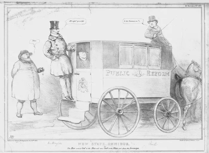 Framed Print : New State Omnibus, or the Man wot is Cad... 1834. Creator: John Doyle Framed Print : New State Omnibus, or the Man wot is Cad... 1834. Creator: John Doyle