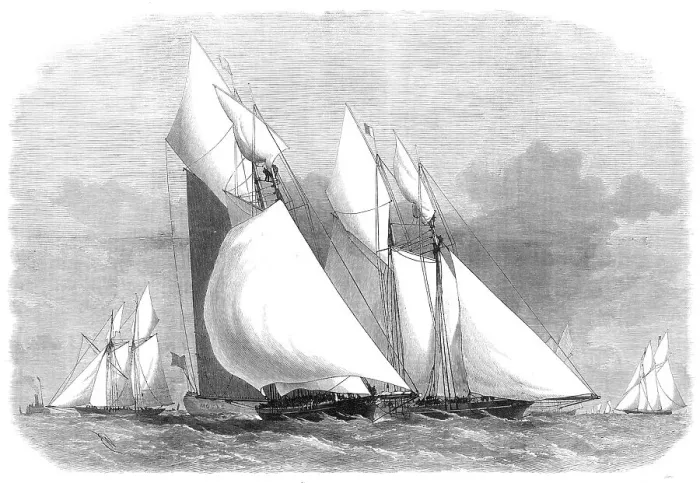 Framed Print : The new Thames Yacht Club schooner-match: rounding the Mouse Light-ship, 1871. Creator: Unknown Framed Print : The new Thames Yacht Club schooner-match: rounding the Mouse Light-ship, 1871. Creator: Unknown