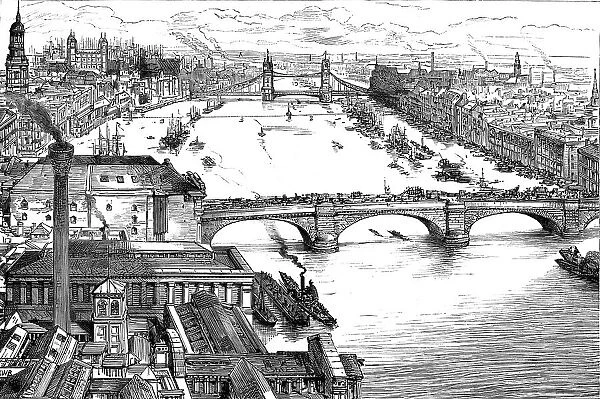 The New Tower Bridge, birds eye view, 1886. Creator: Unknown