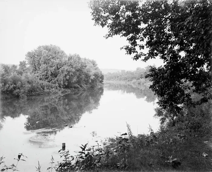 Framed Print : New Ulm, Minn. river view, reflections, between 1880 and 1899. Creator: Unknown Framed Print : New Ulm, Minn. river view, reflections, between 1880 and 1899. Creator: Unknown