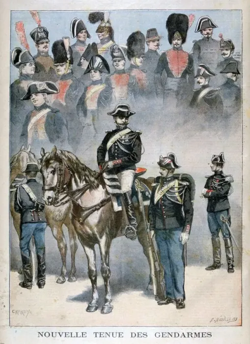 Framed Print : New uniform of the Gendarmes, 1896. Artist: F Meaulle Framed Print : New uniform of the Gendarmes, 1896. Artist: F Meaulle