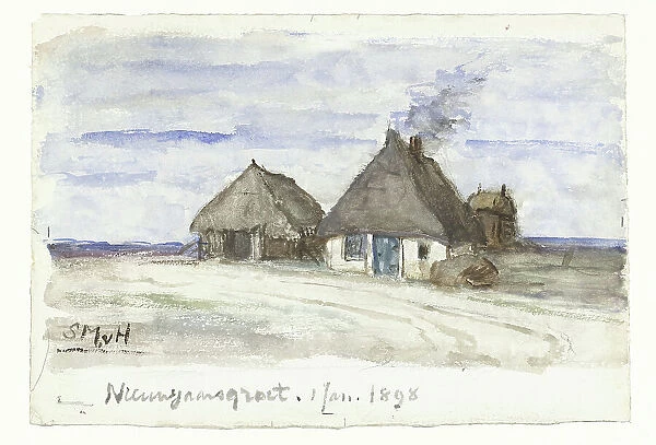 New Year greeting with farm, 1897-1898. Creator: Sina Mesdag van Houten
