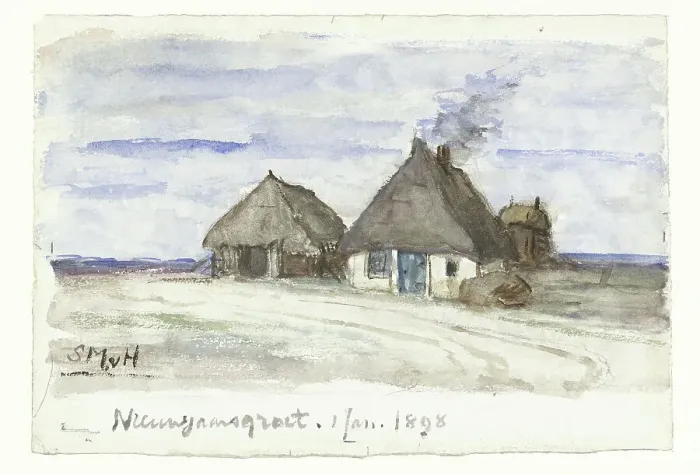 Framed Print : New Year greeting with farm, 1897-1898. Creator: Sina Mesdag van Houten Framed Print : New Year greeting with farm, 1897-1898. Creator: Sina Mesdag van Houten