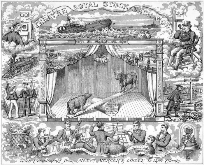 Framed Print : New Year greetings from stockbrokers Mercer Locock to their clients, 1894