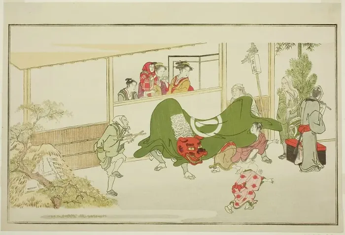 Framed Print : New Year Street-Performers, from the illustrated kyoka anthology The Young God... New Year, 1789. Creator: Kitagawa Utamaro. New Year Street-Performers, from the illustrated kyoka anthology The Young God... New Year, 1789 Framed Print : New Year Street-Performers, from the illustrated kyoka anthology The Young God... New Year, 1789. Creator: Kitagawa Utamaro. New Year Street-Performers, from the illustrated kyoka anthology The Young God... New Year, 1789
